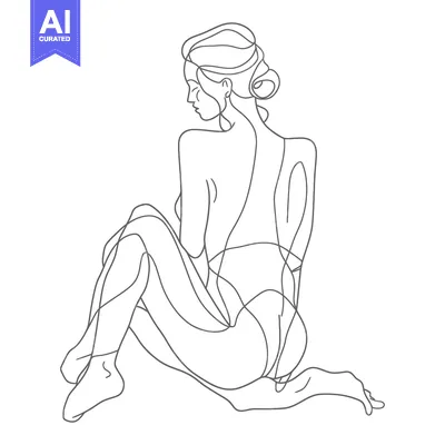 One-Line Drawing of a Woman Sitting with Her Back to the Viewer