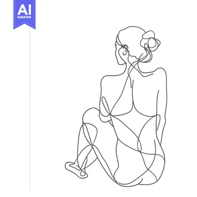 Aset premium populer: One-Line Drawing of a Woman Sitting with Her Hair Up