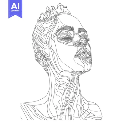 Aset premium populer: Line Art Portrait of a Woman with Closed Eyes