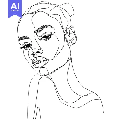 Aset desain premium: Line Art Portrait of a Woman with a Downward Gaze