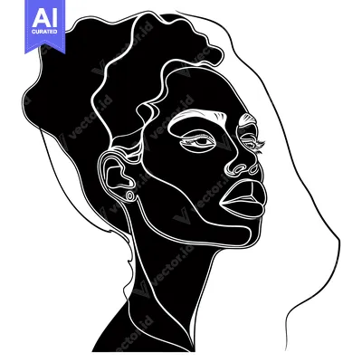 Popular premium asset: Black and White Line Art Portrait of a Woman with Short Hair