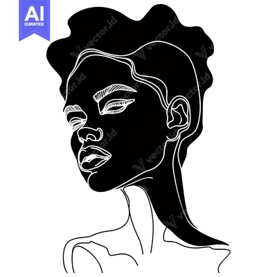 Aset premium populer: Black and White Line Art Portrait of a Woman with Eyes Closed