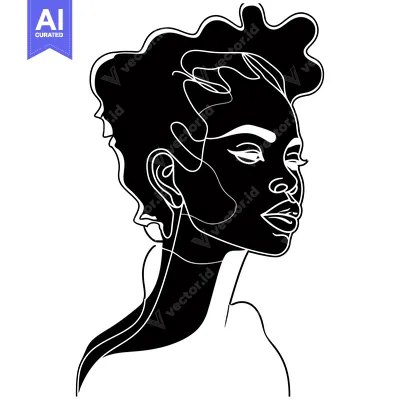Aset desain premium: Black and White Line Art Portrait of a Woman