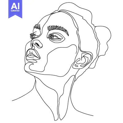 Aset desain premium: Line Drawing of a Woman's Face Looking Upward