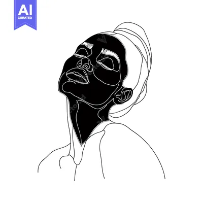 Premium design asset: A Line Drawing of a Woman's Face with Eyes Closed