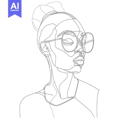 Aset premium populer: Line Art Portrait of a Woman with Glasses and Hair Up