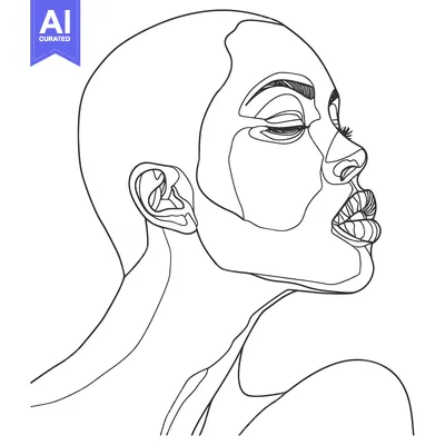 Aset premium populer: Single-line  drawing of  a woman's  profile with  closed  eyes and  sl