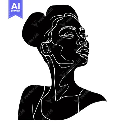Aset desain premium: Black and White Line Art Portrait of a Woman with Closed Eyes