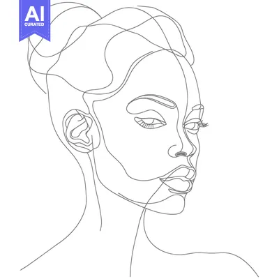 Aset premium populer: Single-Line Portrait of a Woman with a Bun Hairstyle