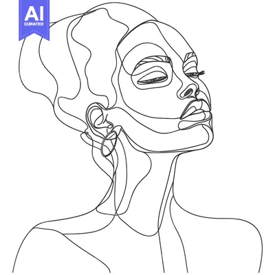 Aset desain premium: Single-Line Illustration of a Woman's Face with Upward Gaze