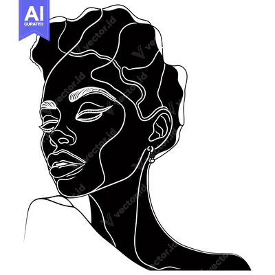 Aset desain premium: Black and White Line Art Portrait of a Woman with Closed Eyes