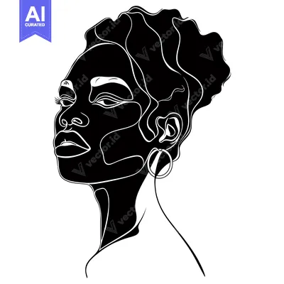 Aset premium populer: Black and White Line Art Portrait of a Woman with a Hoop Earring
