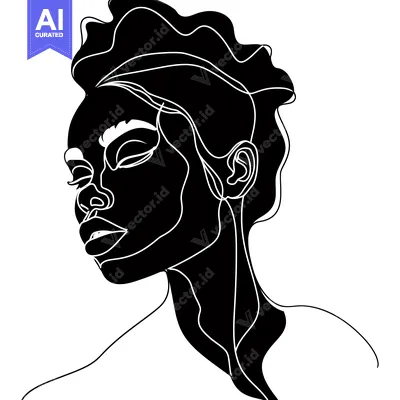 Premium design asset: Black and White Line Art Portrait of a Woman with Closed Eyes