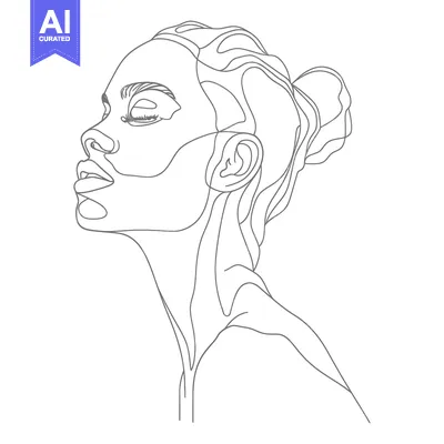 Premium design asset: Continuous Line Drawing of a Woman's Profile with Closed Eyes and Hair