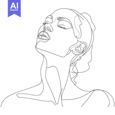 Aset premium populer: Single Line Drawing of a Woman's Face with Closed Eyes Tilted Upwards