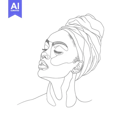 Premium design asset: Line Art Portrait of a Woman with Closed Eyes and Turban