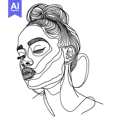 Aset premium populer: Line Drawing of a Woman's Face with Hair in a Bun