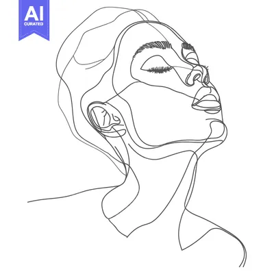 Premium design asset: Continuous Line Drawing of a Woman's Face with Eyes Closed