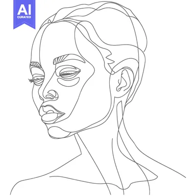 Aset desain premium: Single-Line Drawing of a Woman's Face with Eyes Closed