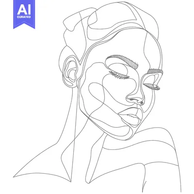 Aset desain premium: Abstract Line Art Portrait of a Woman with Closed Eyes