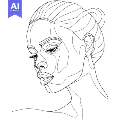 Aset desain premium: Line Art Portrait of a Woman with a Bun