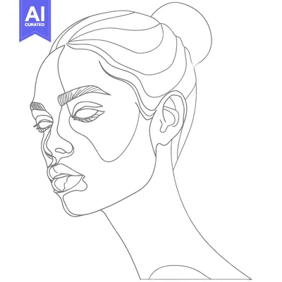 Aset premium populer: Line Art Portrait of a Woman with a Bun Hairstyle