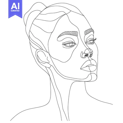 Aset desain premium: Line Art Portrait of a Woman's Face with Upward Gaze