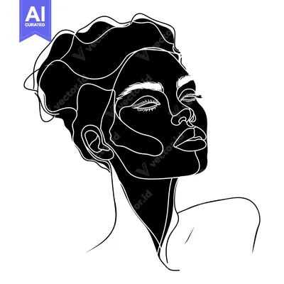 Aset desain premium: A Line Art Portrait of a Woman with Closed Eyes