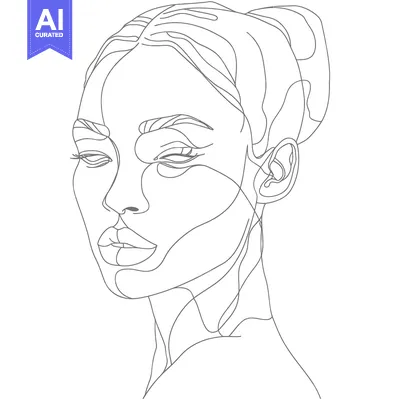Aset desain premium: Single-Line Drawing of a Woman's Face with Eyes Closed