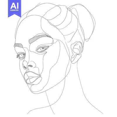 Aset desain premium: Line Art Portrait of a Woman with a Bun