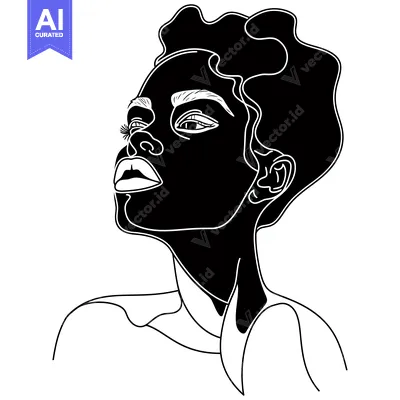 Aset desain premium: Silhouette of a woman with curly hair looking upwards