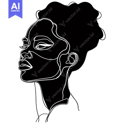 Aset premium populer: Black and White Line Art Portrait of a Woman's Face