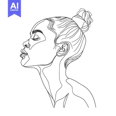 Aset premium populer: Line Art Drawing of a Woman's Profile with Hair in a Bun