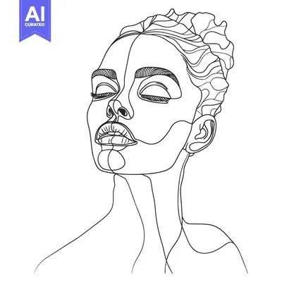 Aset desain premium: Abstract Line Drawing of a Woman's Face with Closed Eyes