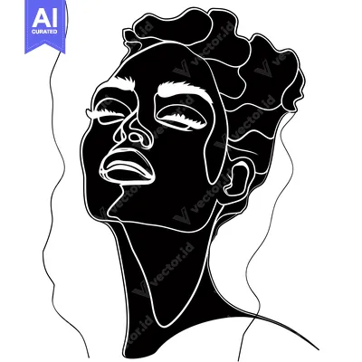 Aset premium populer: Black and White Line Art Portrait of a Woman with Her Eyes Closed