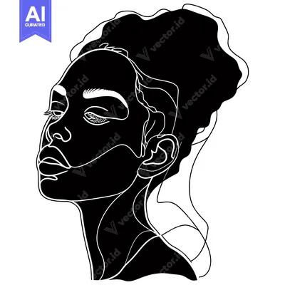 Aset premium populer: Black and White Line Art Illustration of a Woman's Face