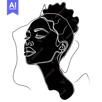 Aset desain premium: Black and White Line Art Portrait of a Woman with Closed Eyes