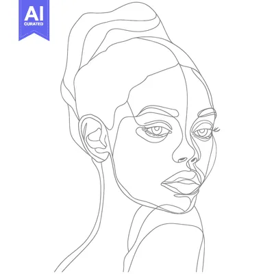 Aset premium populer: Continuous Line Drawing of a Woman's Face with Updo Hair