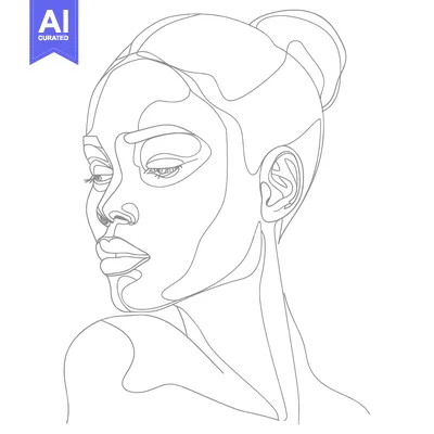 Aset desain premium: Single Line Drawing of a Woman's Face with Bun