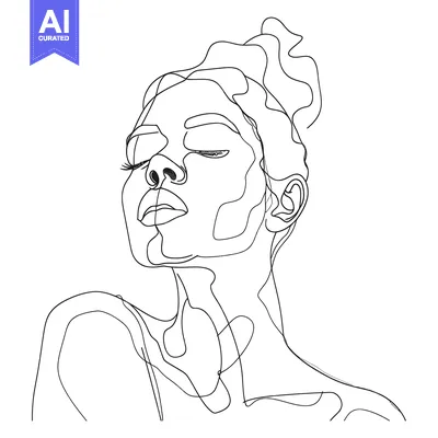 Aset premium populer: Abstract Line Drawing of a Woman's Face with Closed Eyes