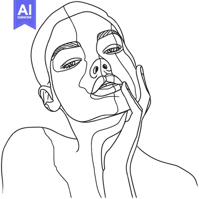 Aset premium populer: A Single-Line Drawing of a Woman's Face and Hand