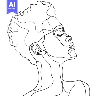 Aset premium populer: Continuous Line Drawing of a Woman's Profile with Curly Hair