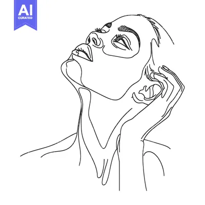Aset premium populer: Single-Line Drawing of a Woman's Face with Mask