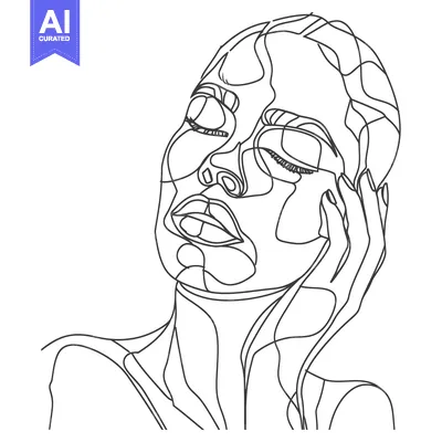 Continuous Line Drawing of a Woman's Face with Closed Eyes