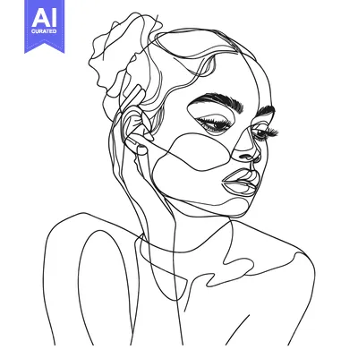 Aset desain premium: Line Art Portrait of a Woman with a Bun in Her Hair
