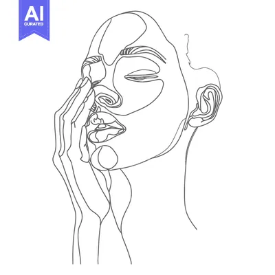 Aset premium populer: One-Line Drawing of a Woman's Face and Hand
