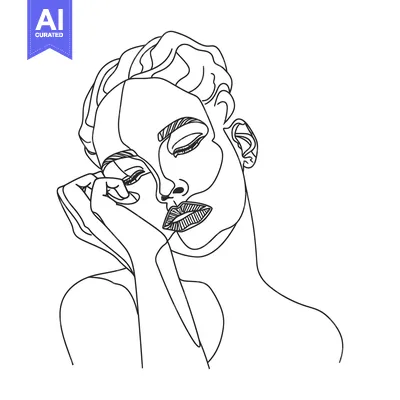 Aset premium populer: Line Art Portrait of a Woman with Closed Eyes