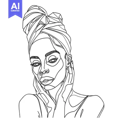 Aset premium populer: Line Art Portrait of a Woman with a Head Wrap
