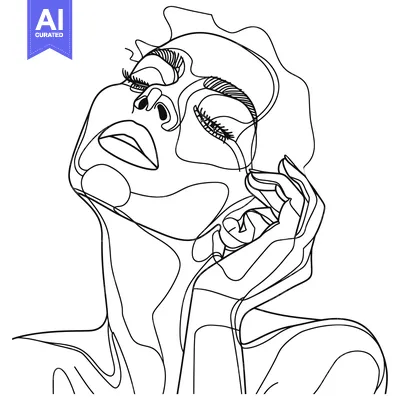 Aset premium populer: Abstract Line Art Portrait of a Woman with Closed Eyes and a Hand to H