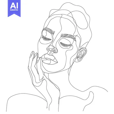 Aset premium populer: A Single-Line Drawing of a Woman with Her Eyes Closed and Hand on Her
